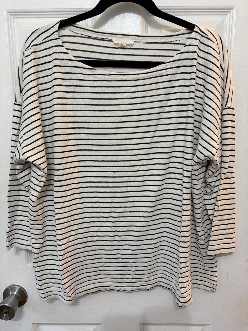 Eileen Fisher Black & White Striped Boatneck Long-Sleeve Top